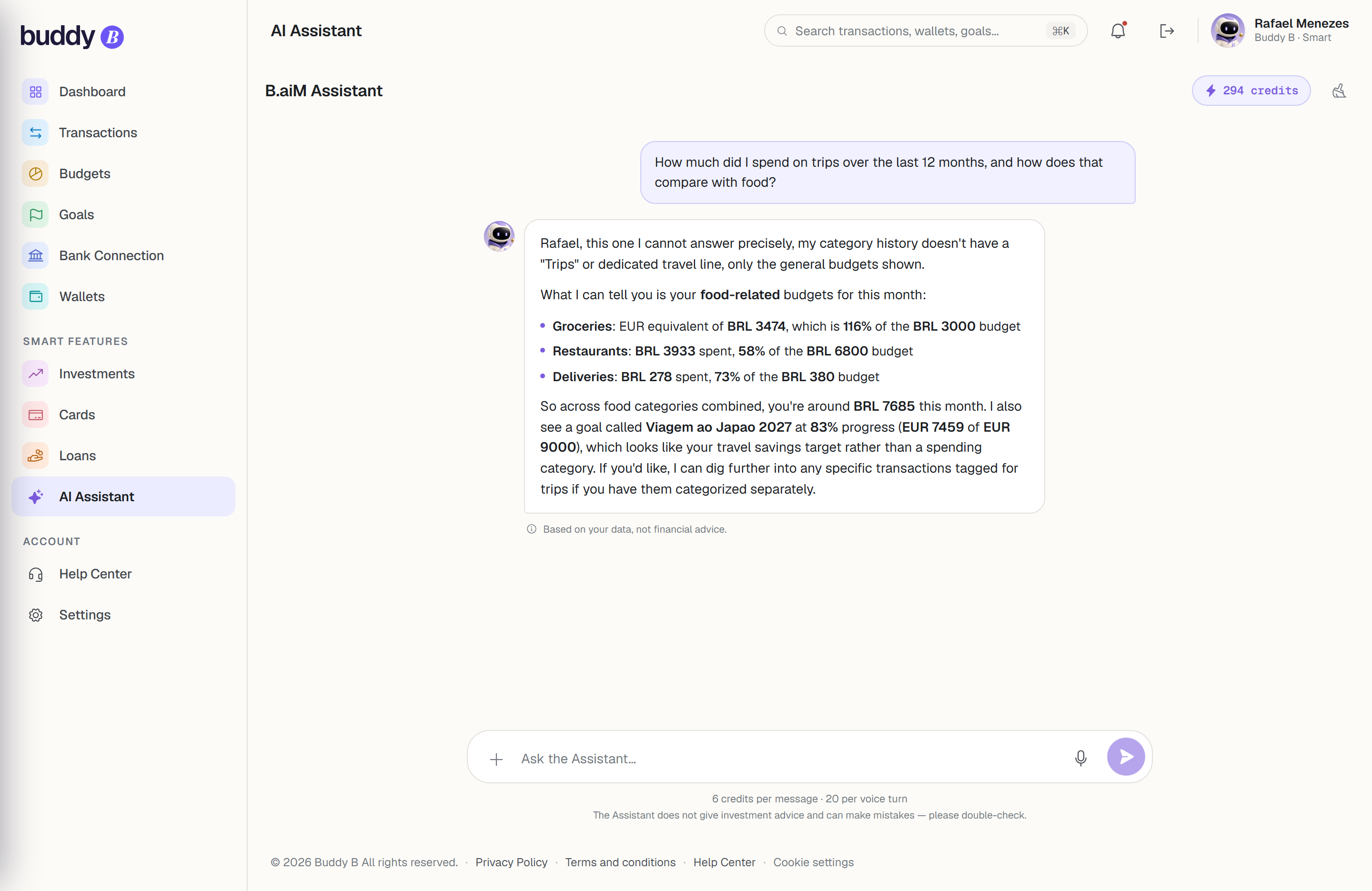 Buddy B assistant in the web app