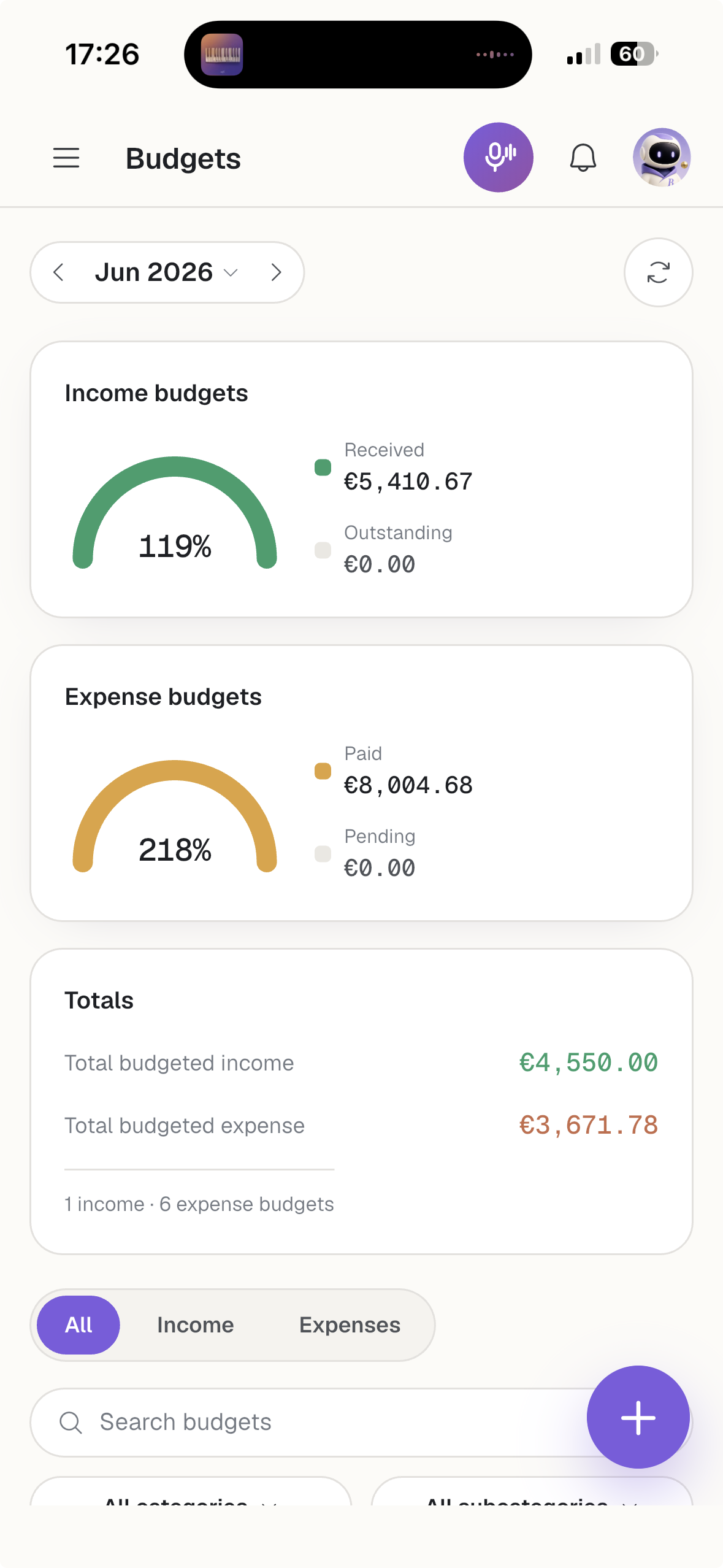 Buddy B budgets screen