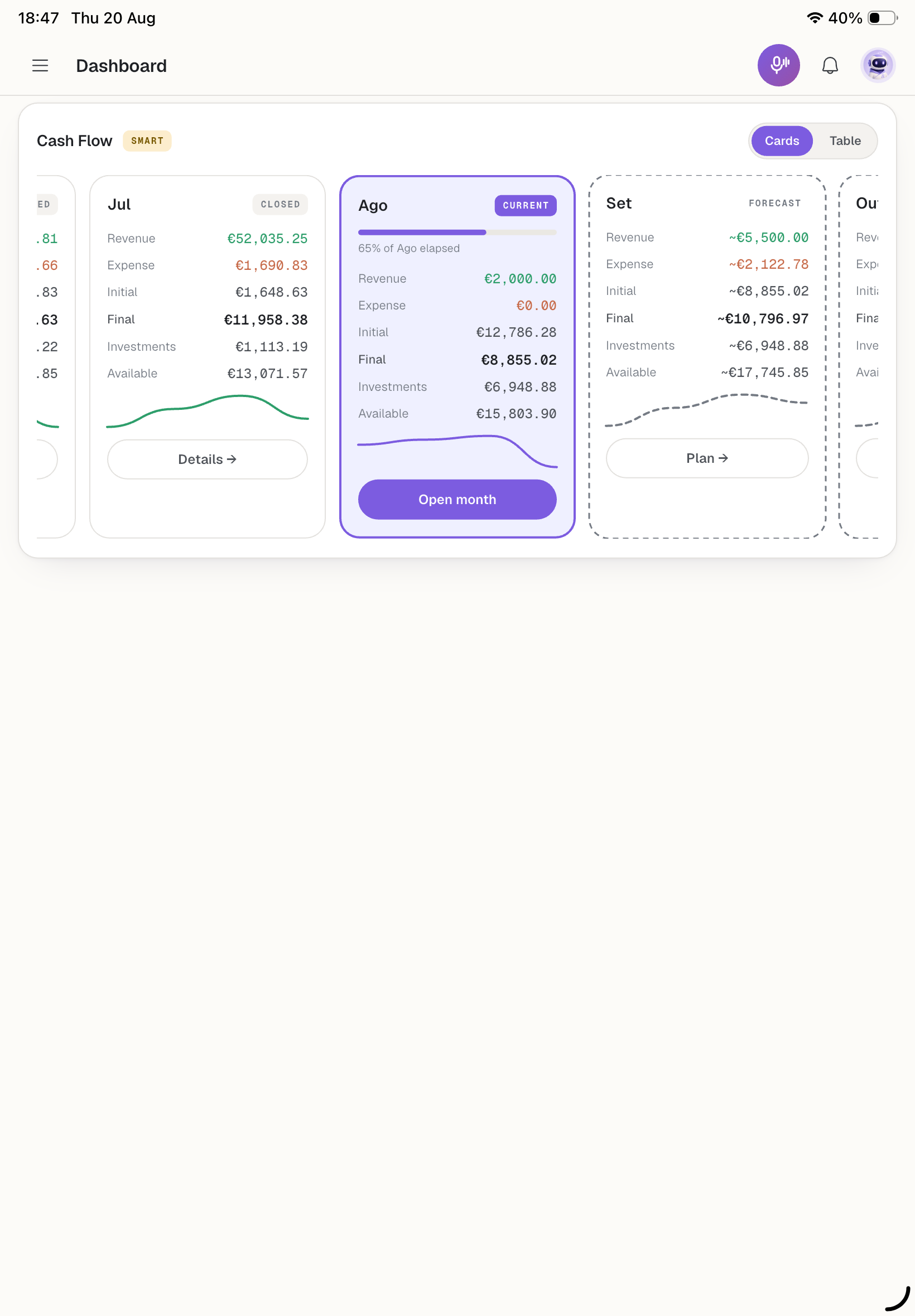 Buddy B cash flow cards on iPad